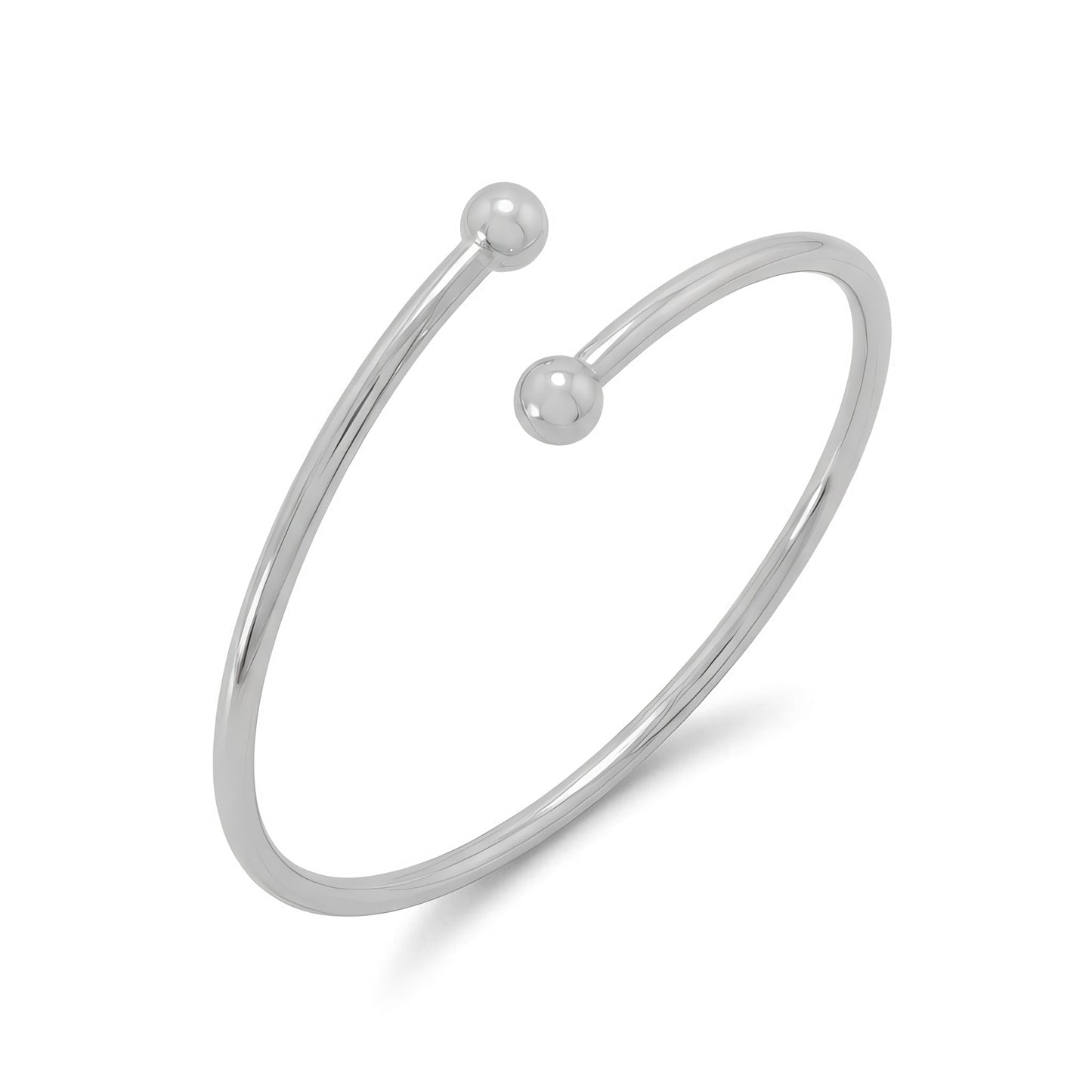 Flex Bangle Bracelet 925 Sterling Silver 3mm Removable 6mm Bead Ends