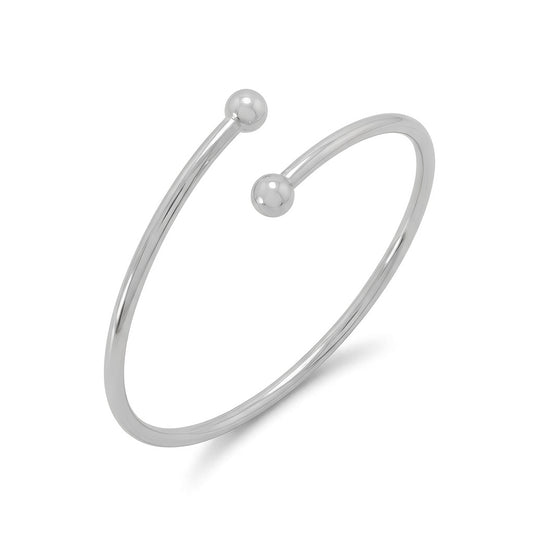 Flex Bangle Bracelet 925 Sterling Silver 3mm Removable 6mm Bead Ends