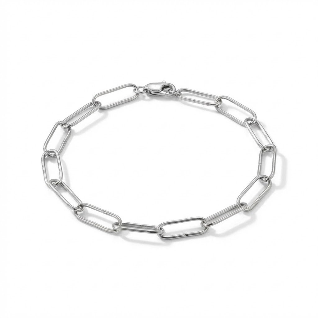 Mirror Link Luxe - Rhodium Plated Paperclip Chain Bracelet 8" | Tarnish-Resistant Sterling Silver