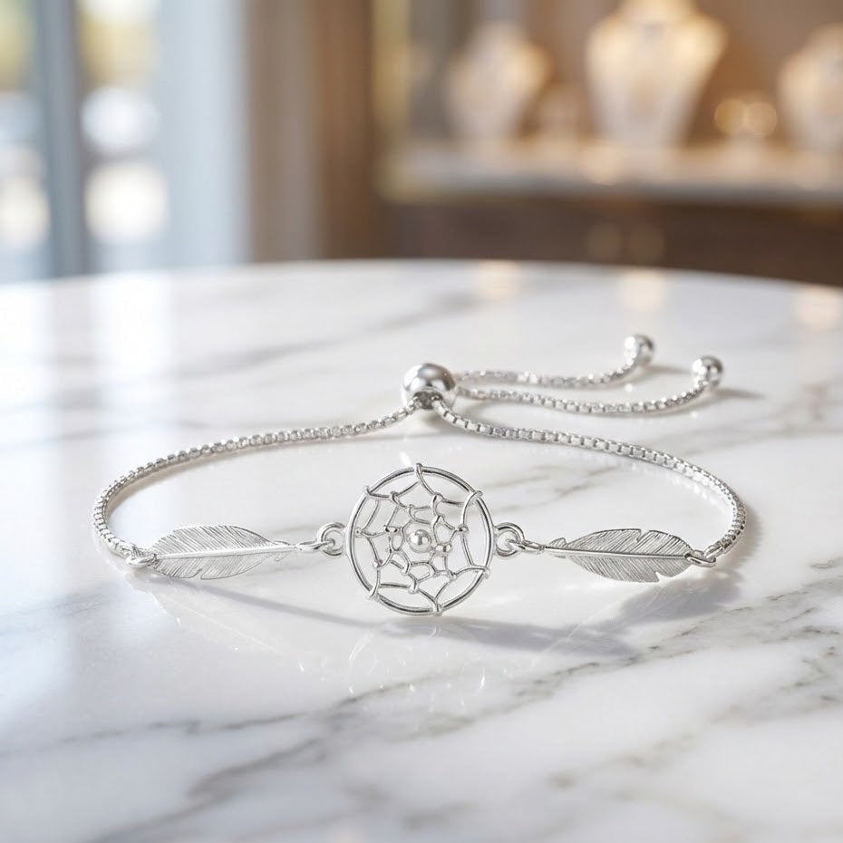 Dream Catcher Bolo Bracelet Rhodium Plated 925 Silver Italy Adjustable 10in