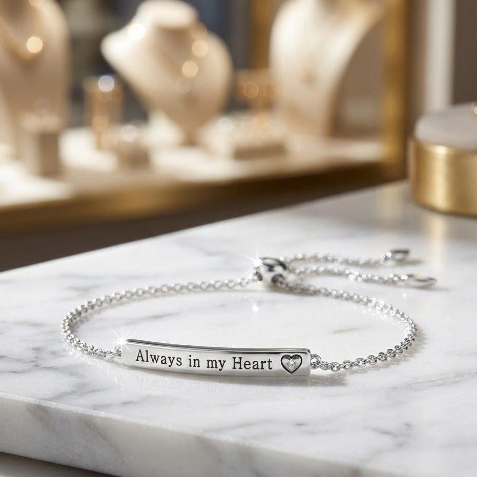 Always in my Heart Diamond Bar Bolo Bracelet Rhodium Plated 925 Silver 10in