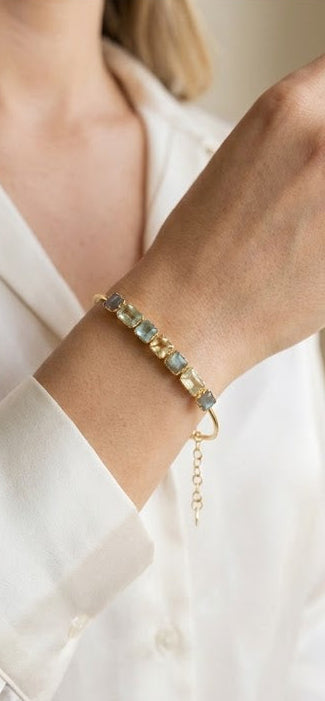 Labradorite Prasiolite Bracelet 14K Gold Plated 925 Silver Safety Chain 7in