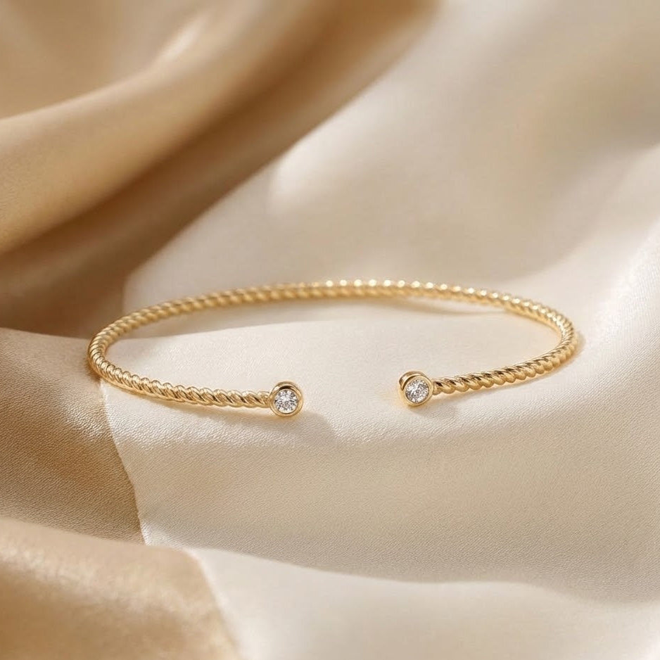 Luxe Twisted Cable Cuff - 14K Gold Plated Sterling Silver with CZ