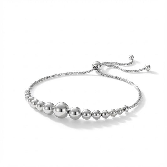 Graduated Bead Bolo Bracelet Rhodium Plated 925 Silver Italy Adjustable 9in