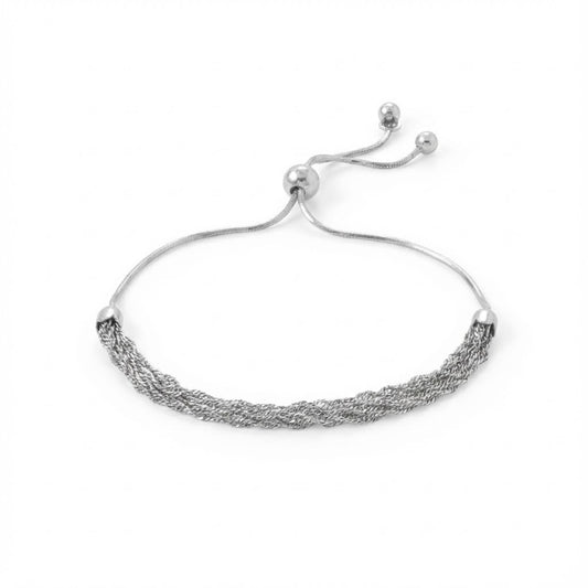 Sterling Silver Rhodium Plated Six Strand Chain Bolo Bracelet, Adjustable Singapore Chain, 9 Inch, Made in Italy