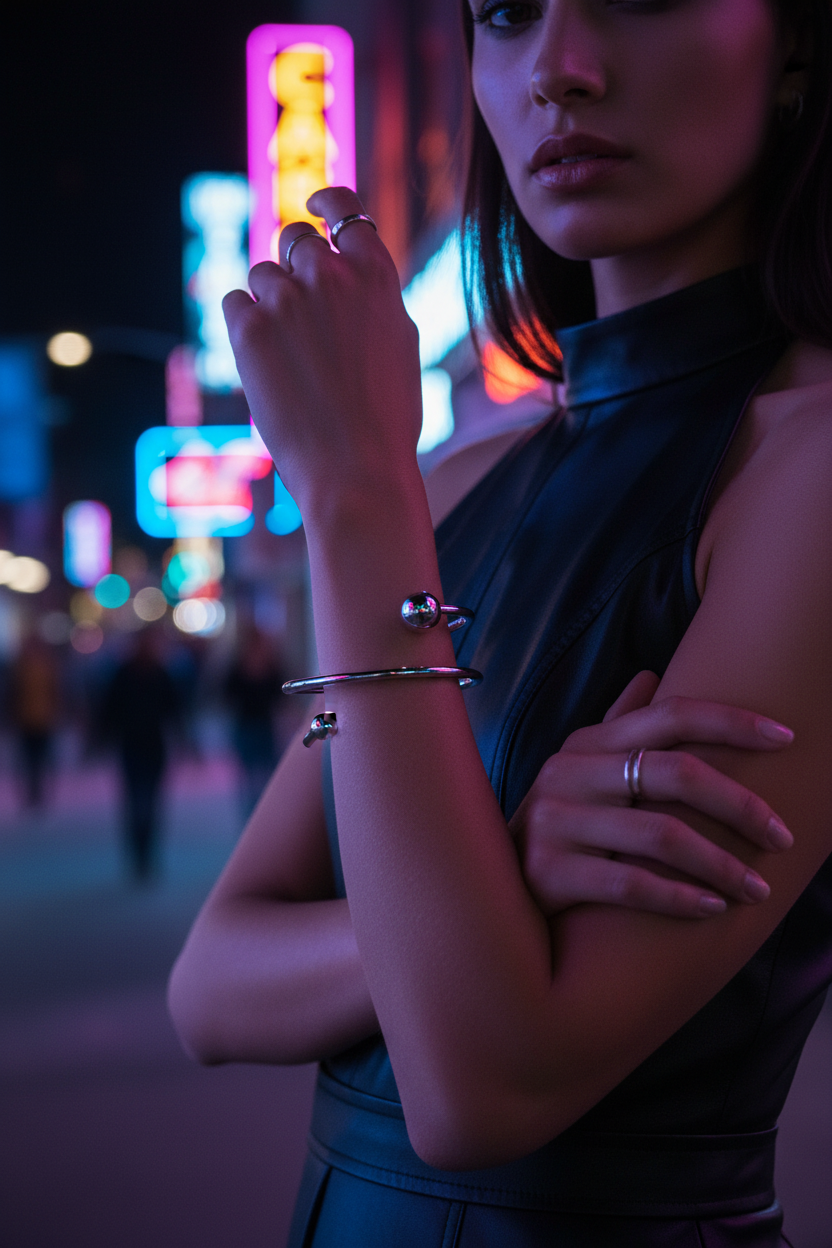 Urban Night Lights - Silver Asymmetric Sphere Cuff
