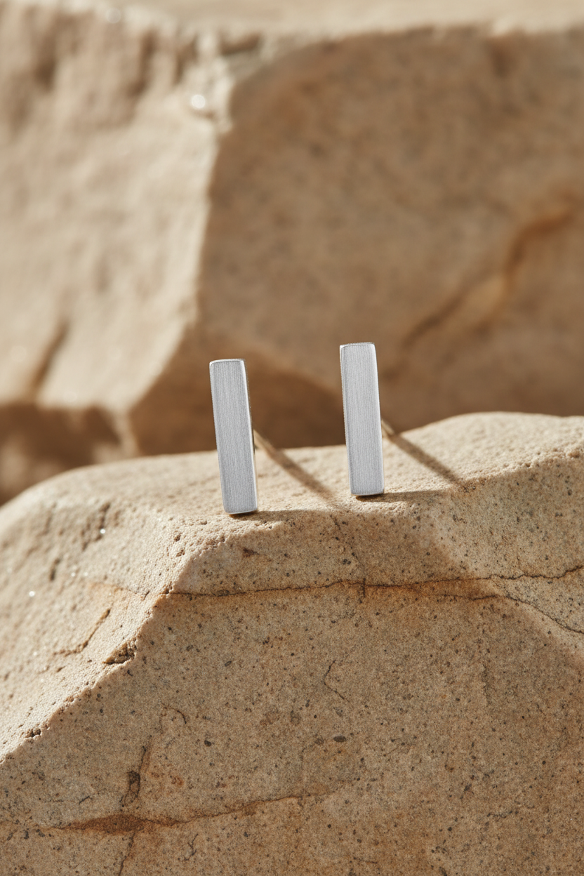 Warm Stone Silver Bar Studs