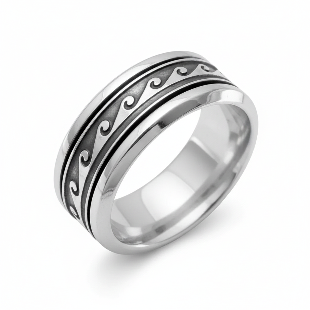 Wave pattern spinner ring high-angle oblique view
