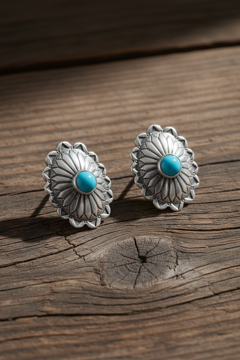 Weathered Barn Wood Turquoise Concho