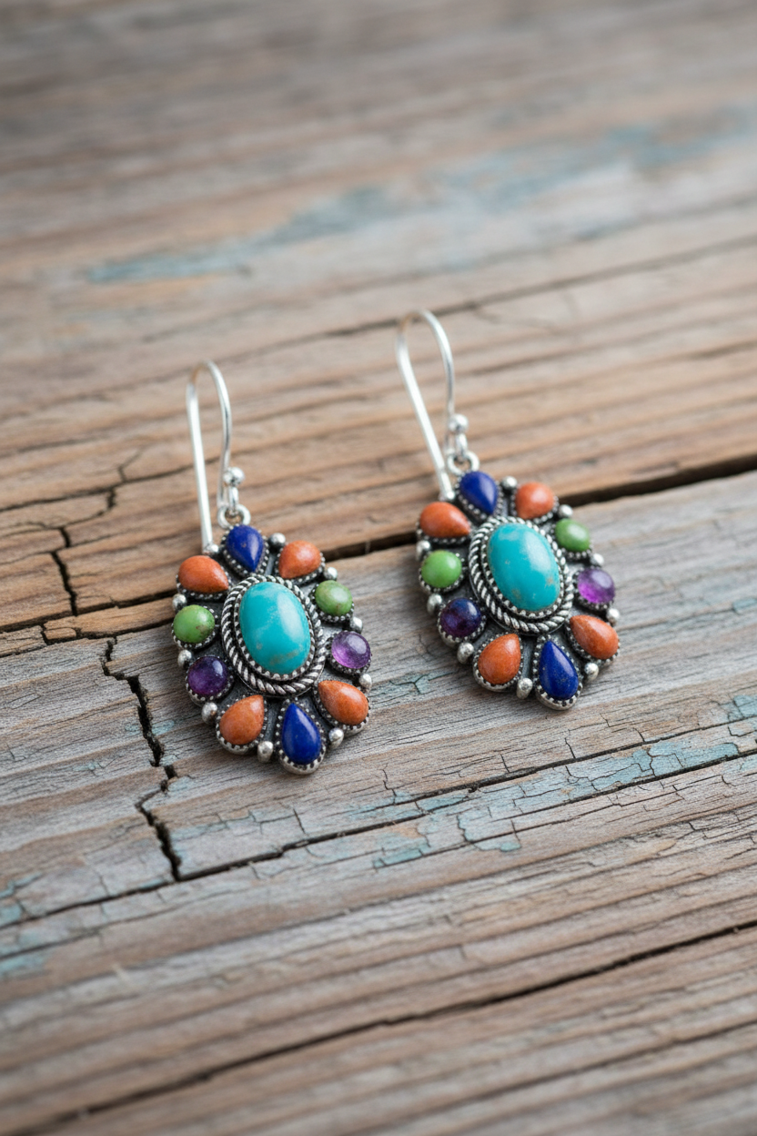 Weathered Wood Multi-Gemstone Flower