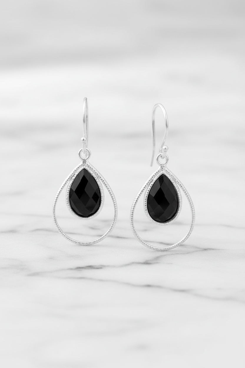 White Marble Black Onyx Double Pear